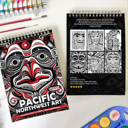 LBKHOUSE Pacific Northwest Art Spiral Coloring Book for Adults