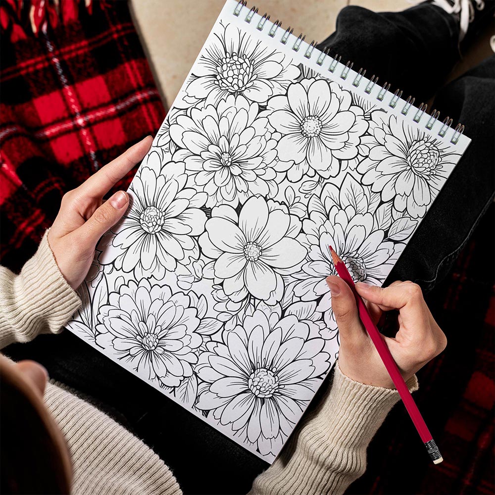 LBKHOUSE Relaxing Flowers Spiral Bound Coloring Book for Adult