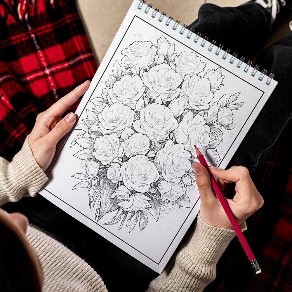 LBKHOUSE Roses Flowers Spiral Bound Coloring Book for Adults