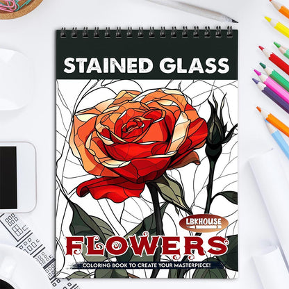 LBKHOUSE Stained Glass Flowers Coloring Book for Adult