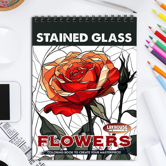 LBKHOUSE Stained Glass Flowers Coloring Book for Adult