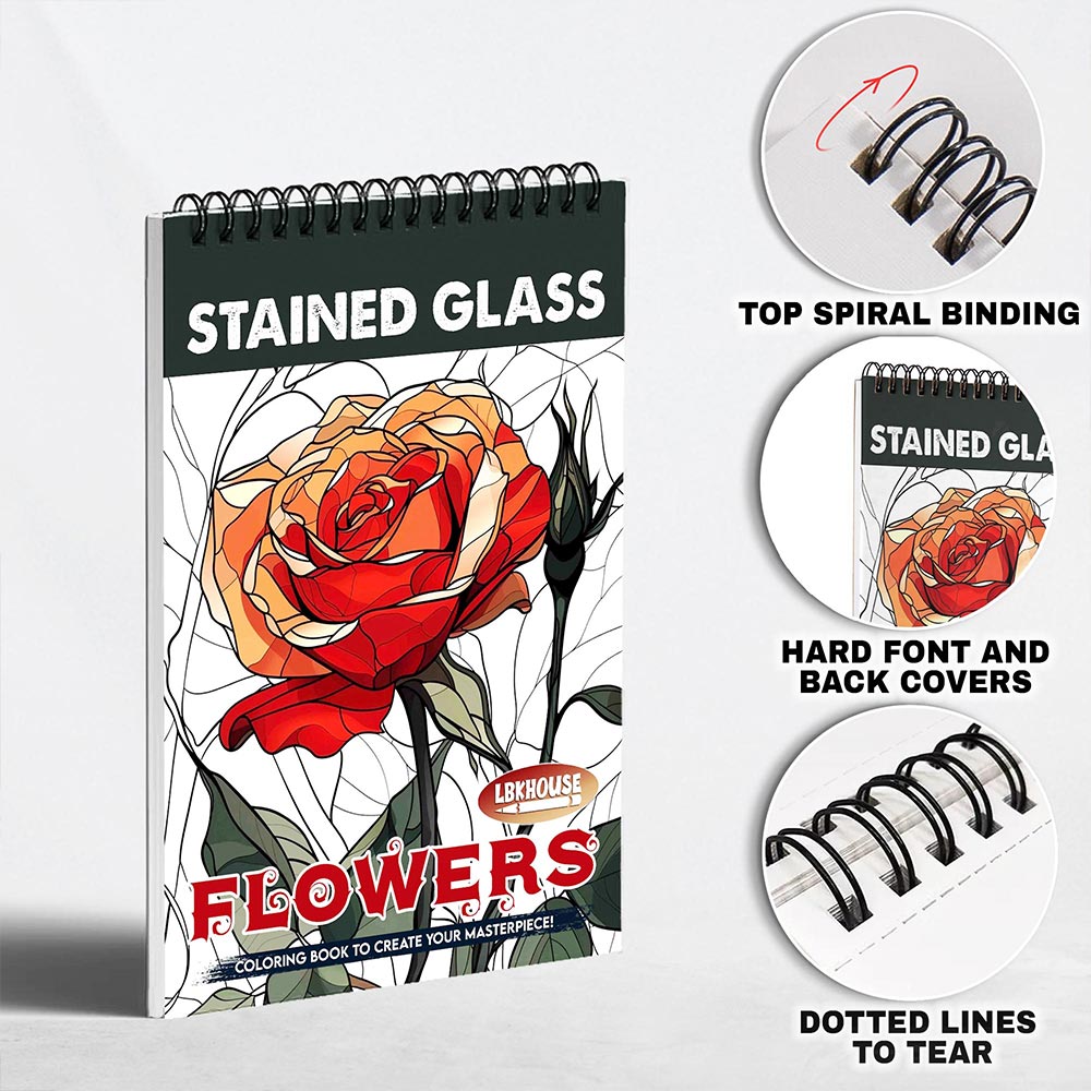 LBKHOUSE Stained Glass Flowers Coloring Pages for Adult