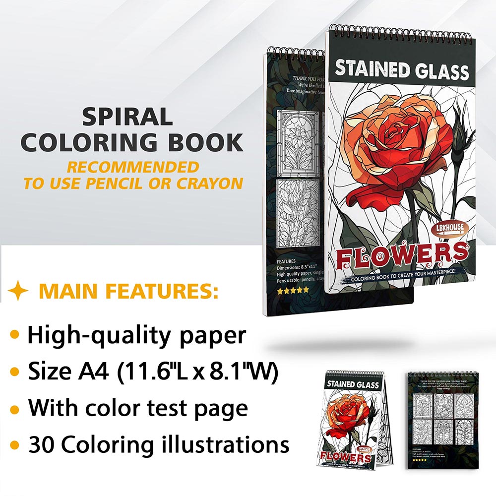 LBKHOUSE Stained Glass Flowers Coloring Sheets for Adult