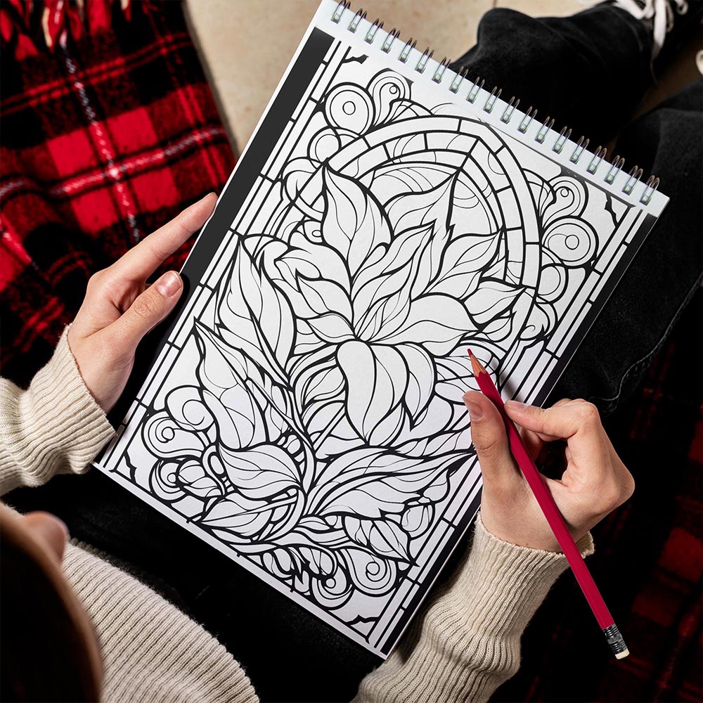 LBKHOUSE Stained Glass Flowers Spiral Bound Coloring Book for Adult