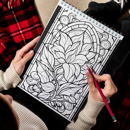 LBKHOUSE Stained Glass Flowers Spiral Bound Coloring Book for Adult