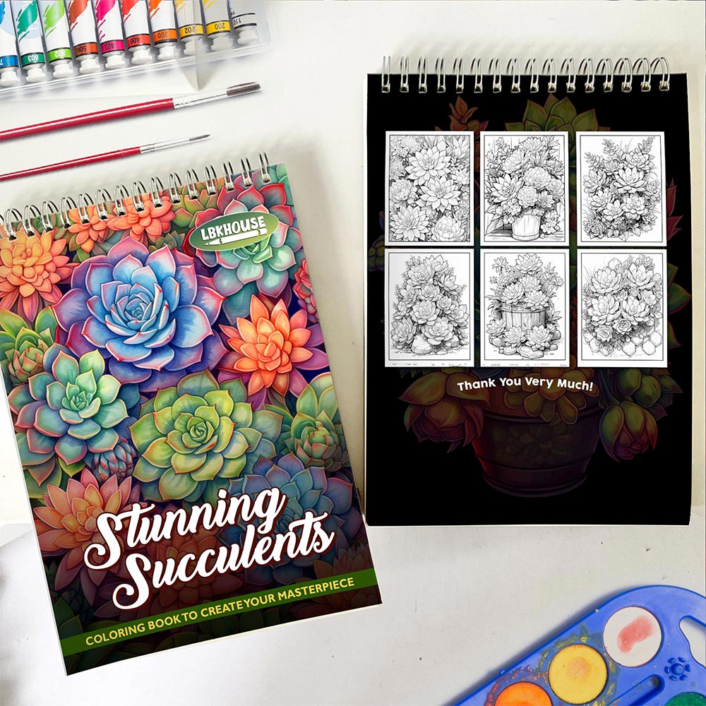 LBKHOUSE Stunning Succulents Spiral Coloring Book for Adult