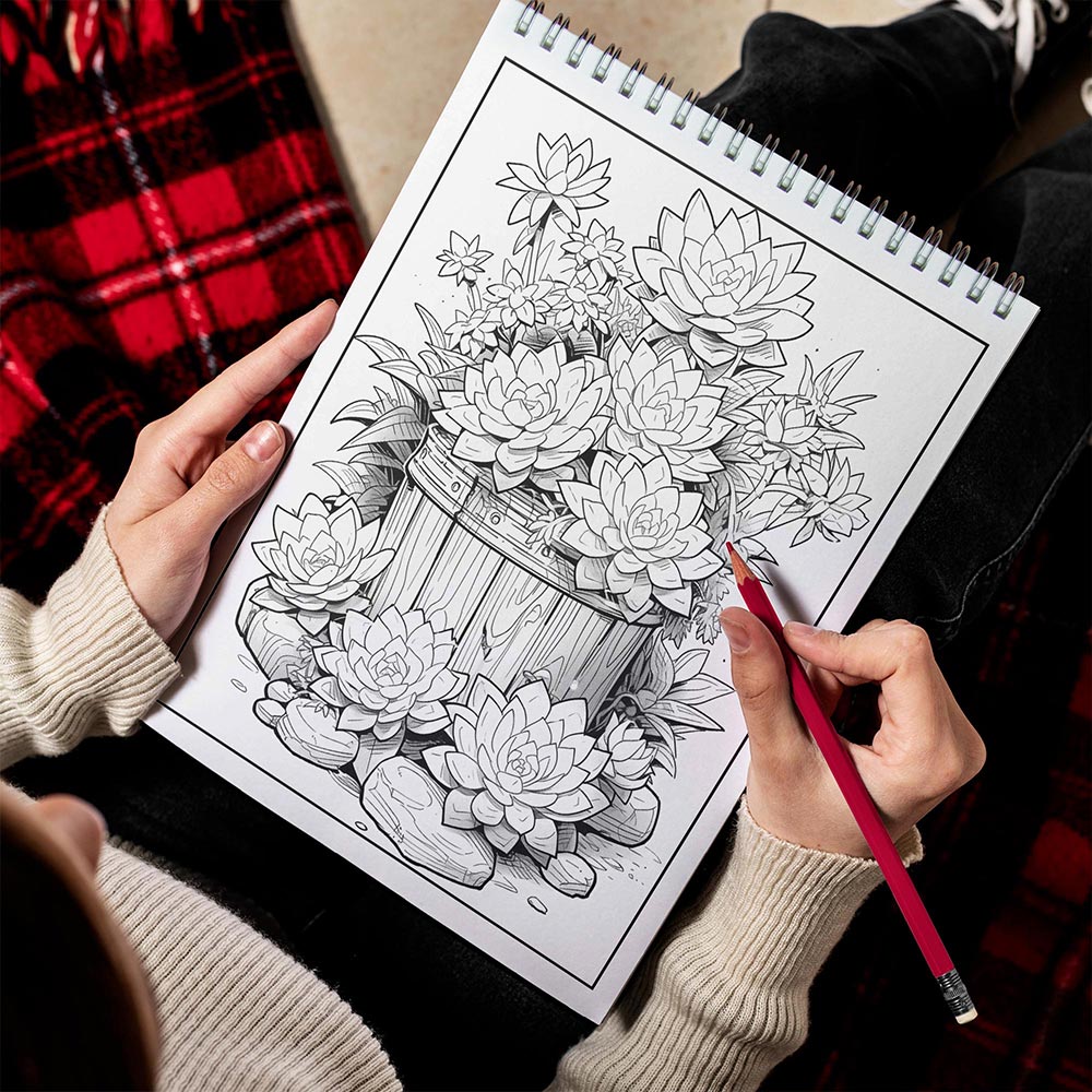 LBKHOUSE Stunning Succulents Spiral Bound Coloring Book for Adult