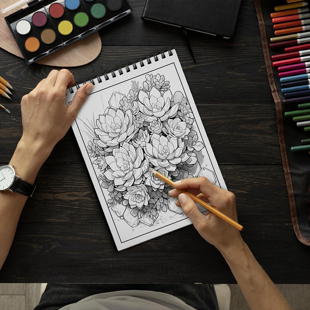LBKHOUSE Stunning Succulents Coloring Book Spiral Bound for Adult