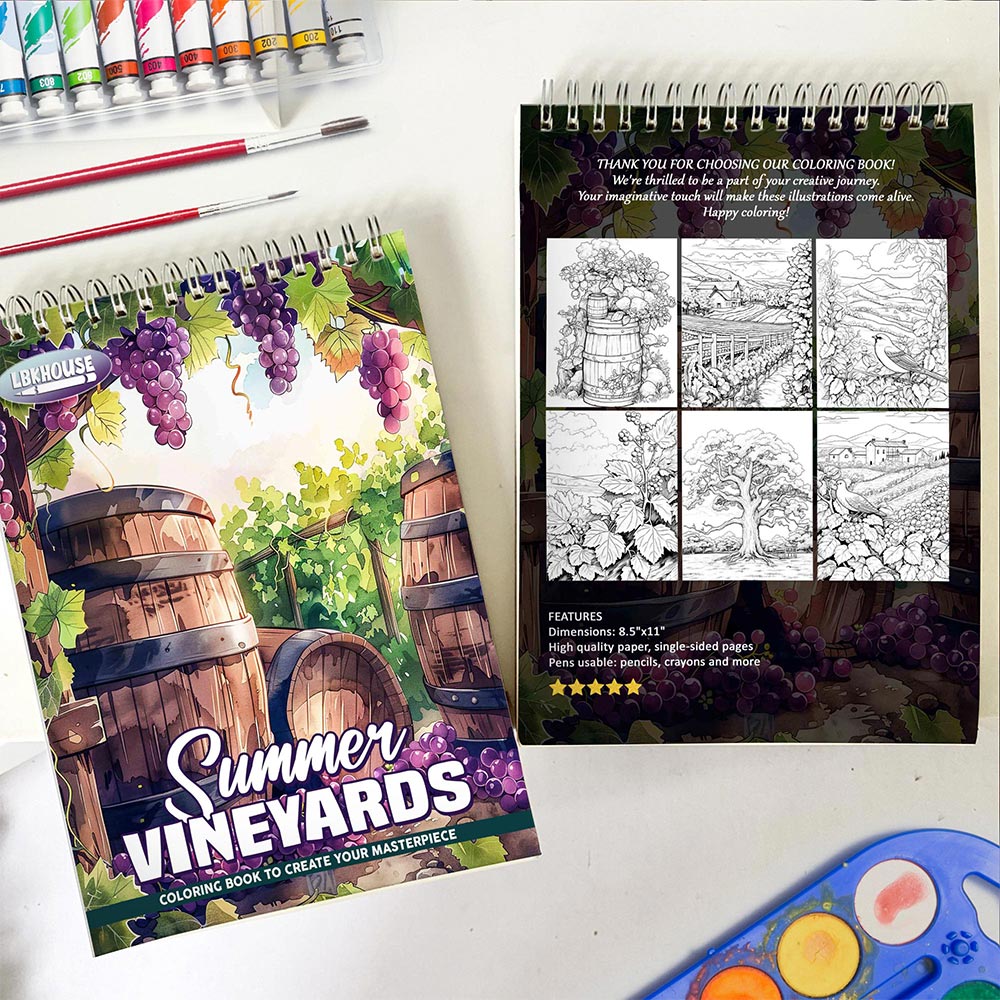 LBKHOUSE Summer Vineyards Spiral Coloring Book for Adult