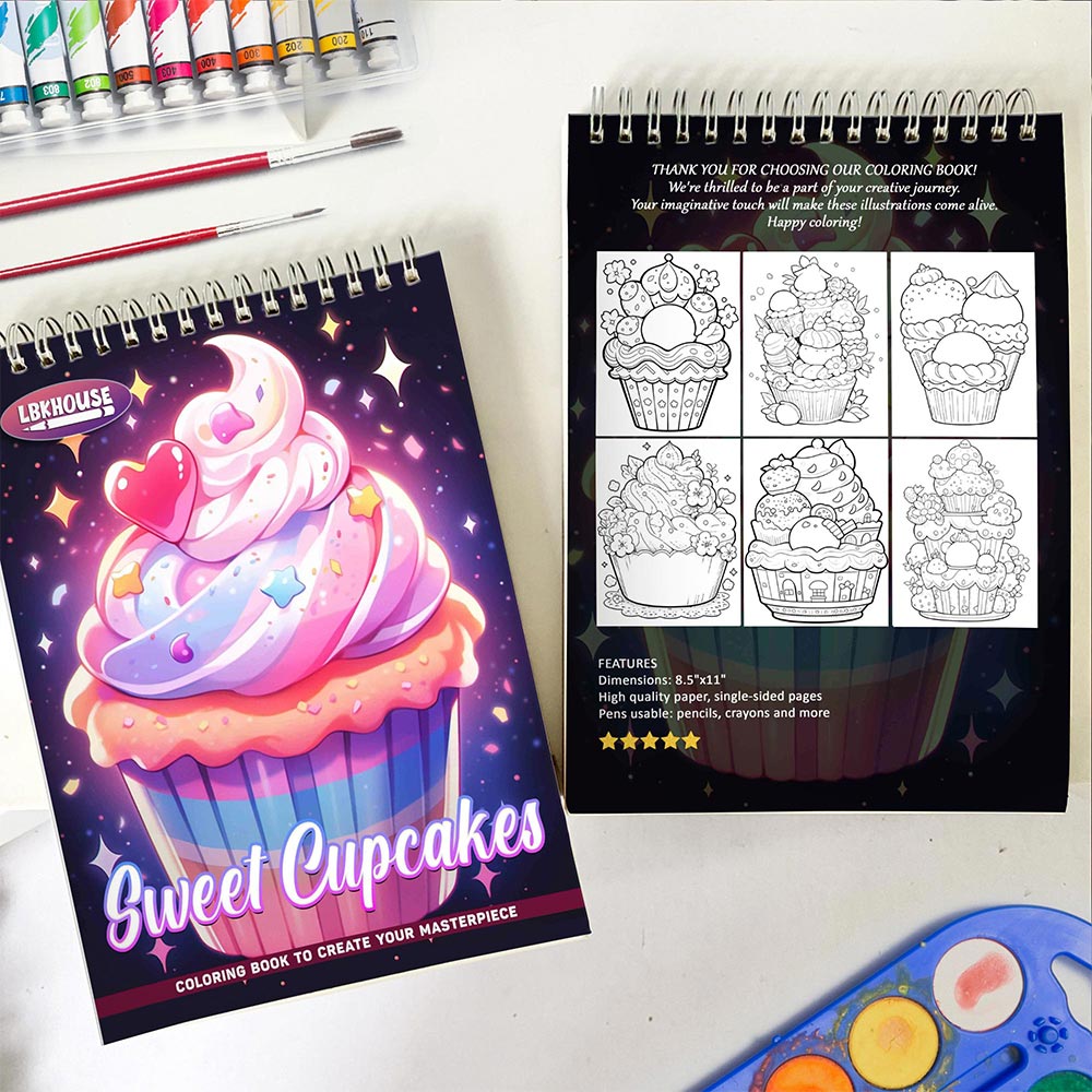 LBKHOUSE Sweet Cupcakes Spiral Coloring Book for Adult
