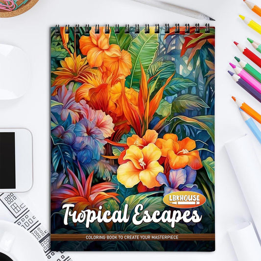 LBKHOUSE Tropical Escapes Coloring Book for Adults