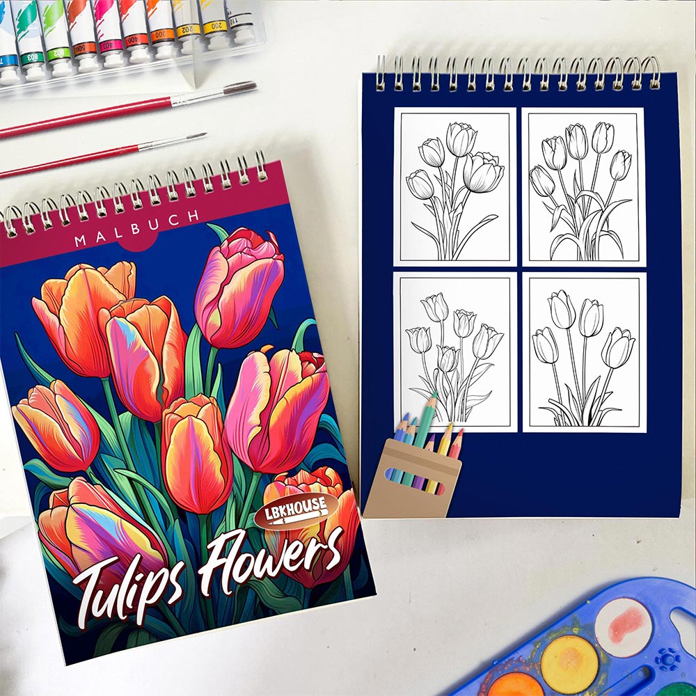 LBKHOUSE Tulips Flowers Spiral Coloring Book for Adult