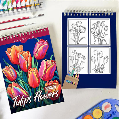 LBKHOUSE Tulips Flowers Spiral Coloring Book for Adult