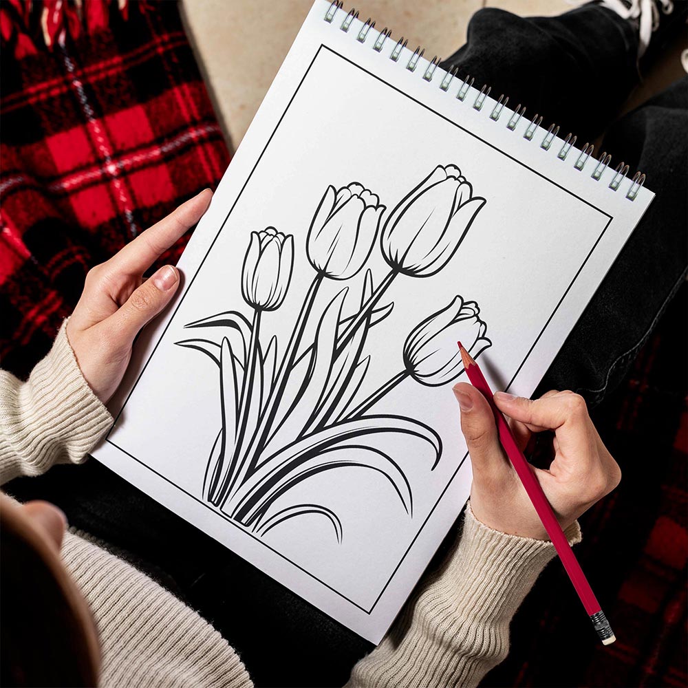 LBKHOUSE Tulips Flowers Spiral Bound Coloring Book for Adult