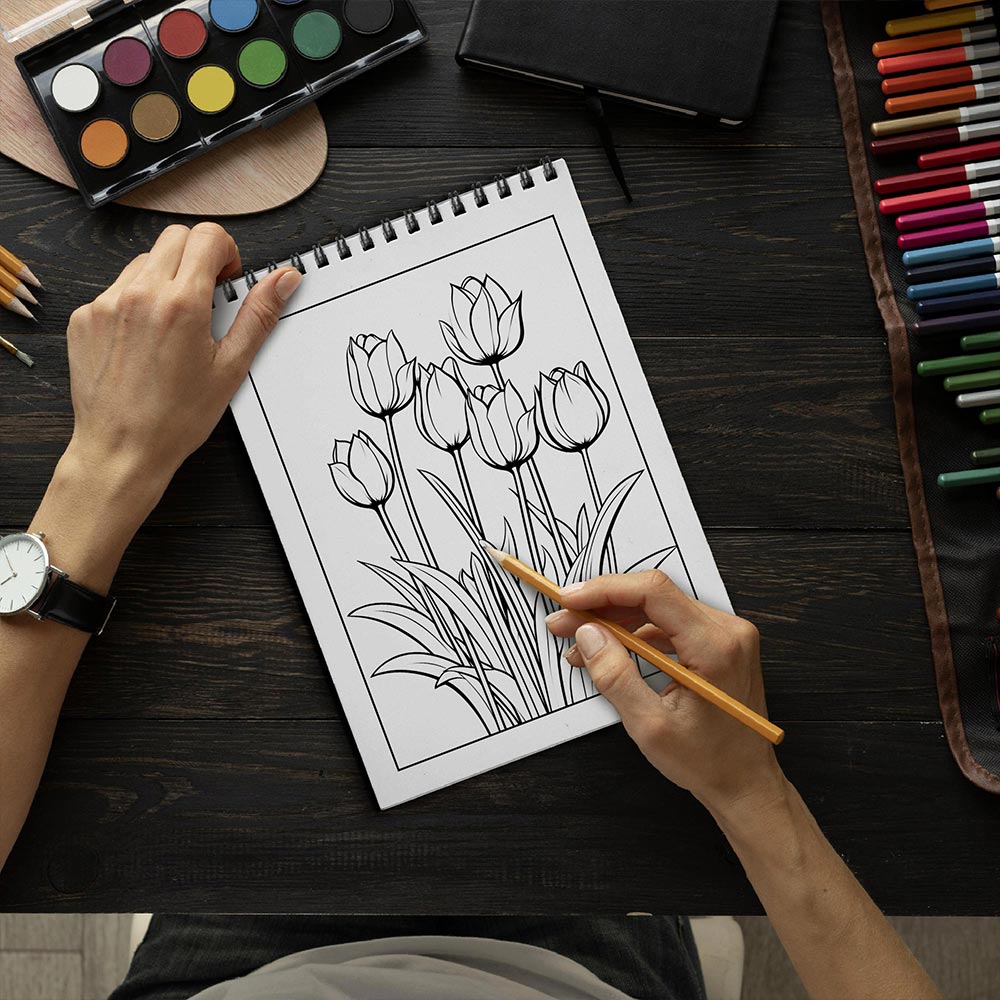 LBKHOUSE Tulips Flowers Coloring Book Spiral Bound for Adult