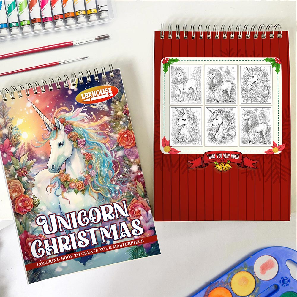 LBKHOUSE Unicorn Christmas Spiral Coloring Book for Adults