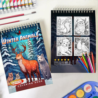 LBKHOUSE Winter Animals Spiral Coloring Book For Adults
