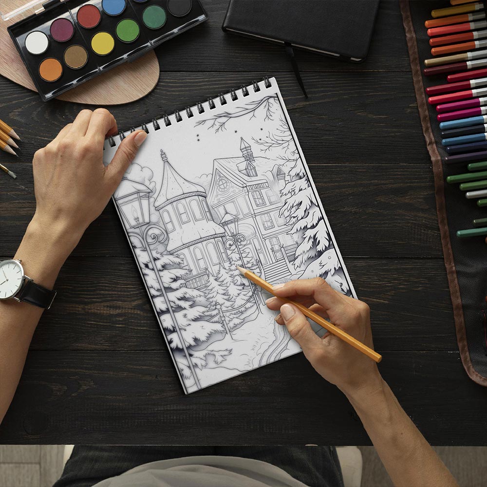 LBKHOUSE Winter Enchanted Coloring Book Spiral Bound For Adults