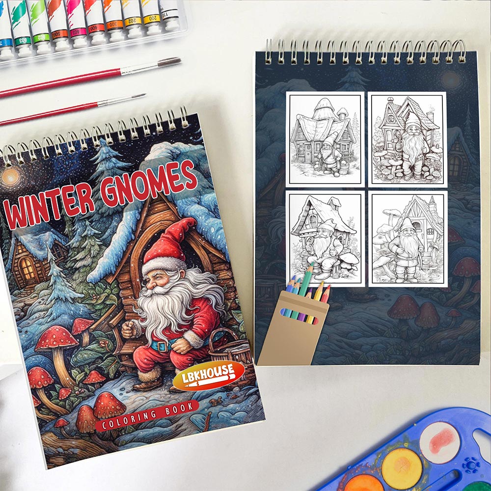 LBKHOUSE Winter Gnomes Spiral Coloring Book for Adults