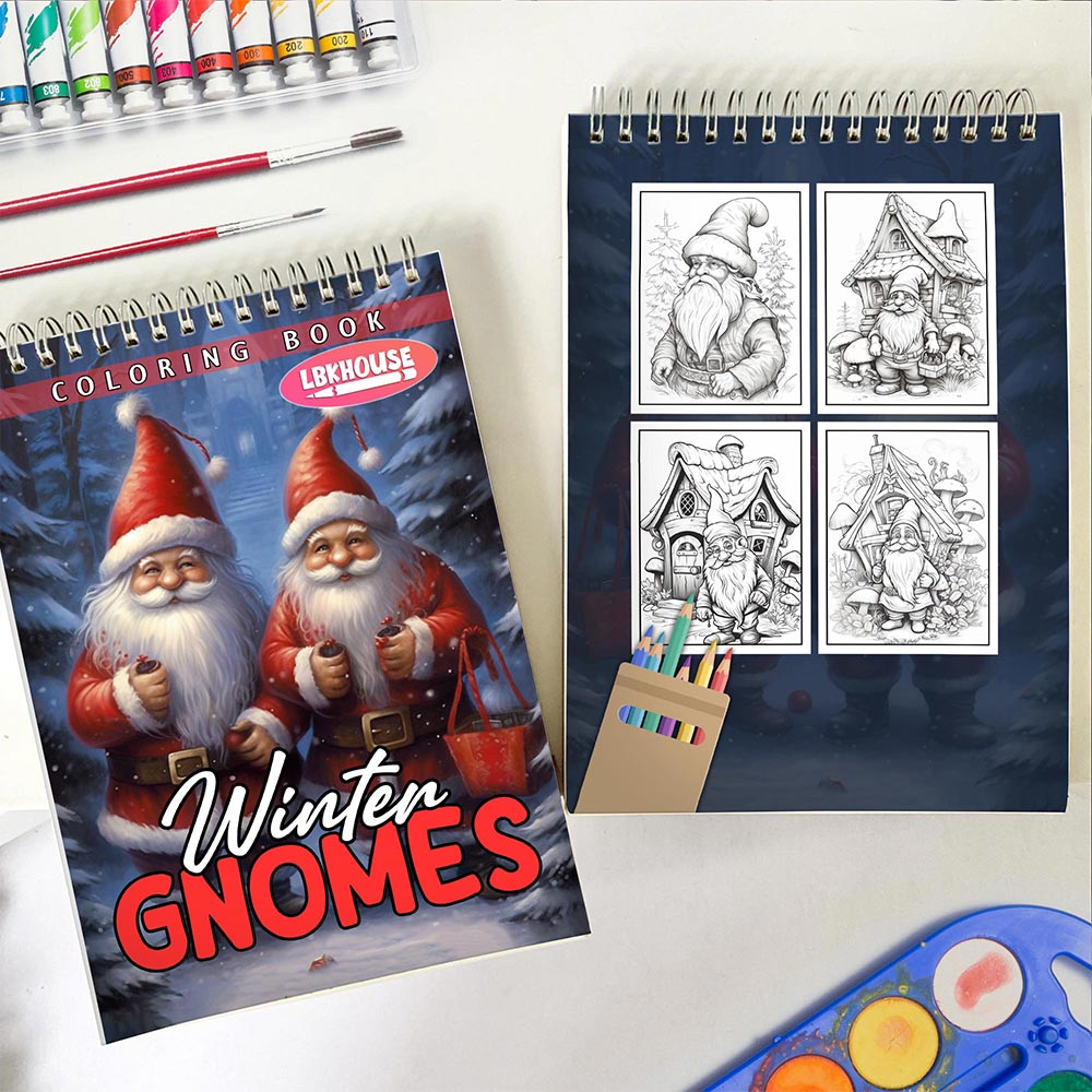 LBKHOUSE Winter Gnomes Spiral Coloring Book for Adults