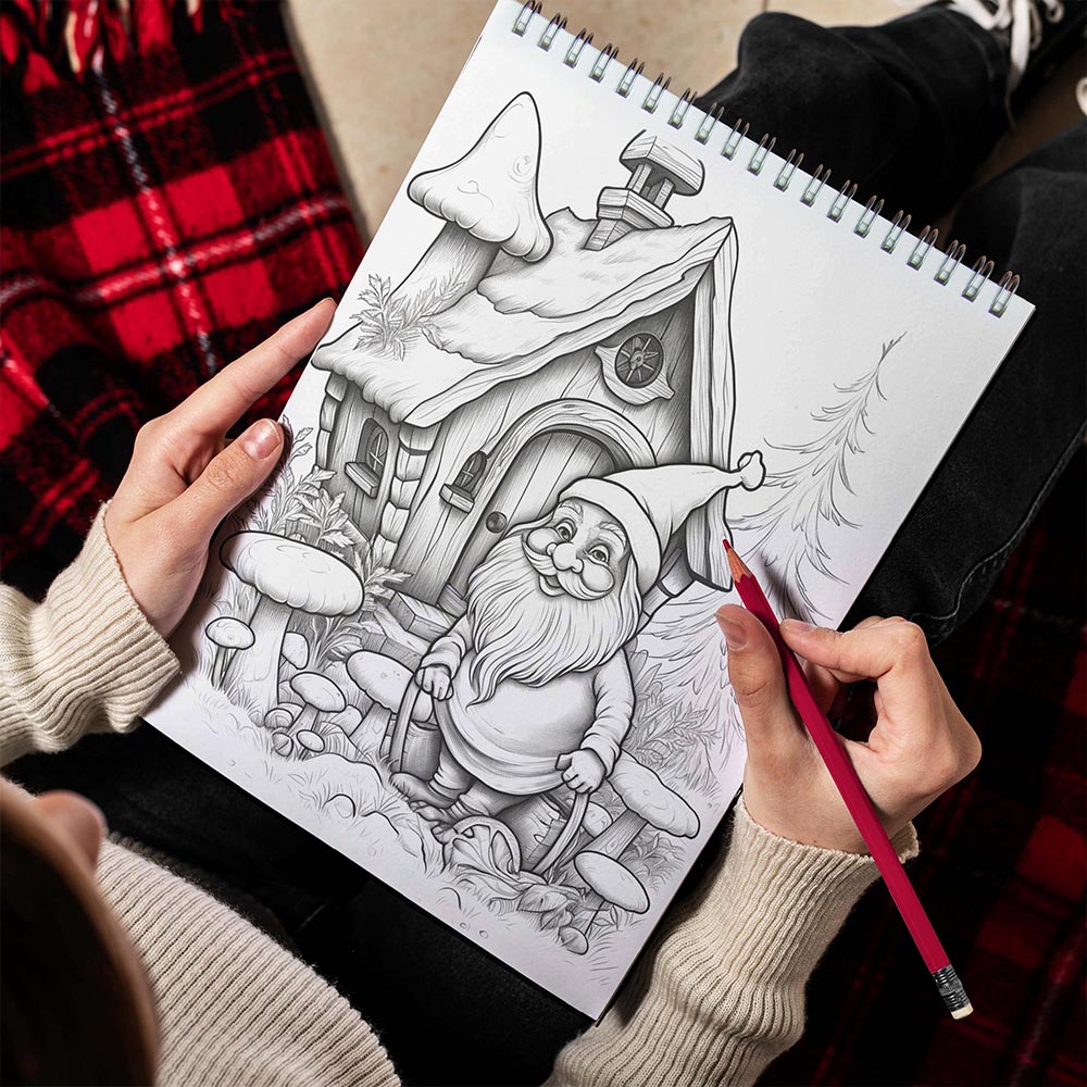 LBKHOUSE Winter Gnomes Spiral Bound Coloring Book for Adults