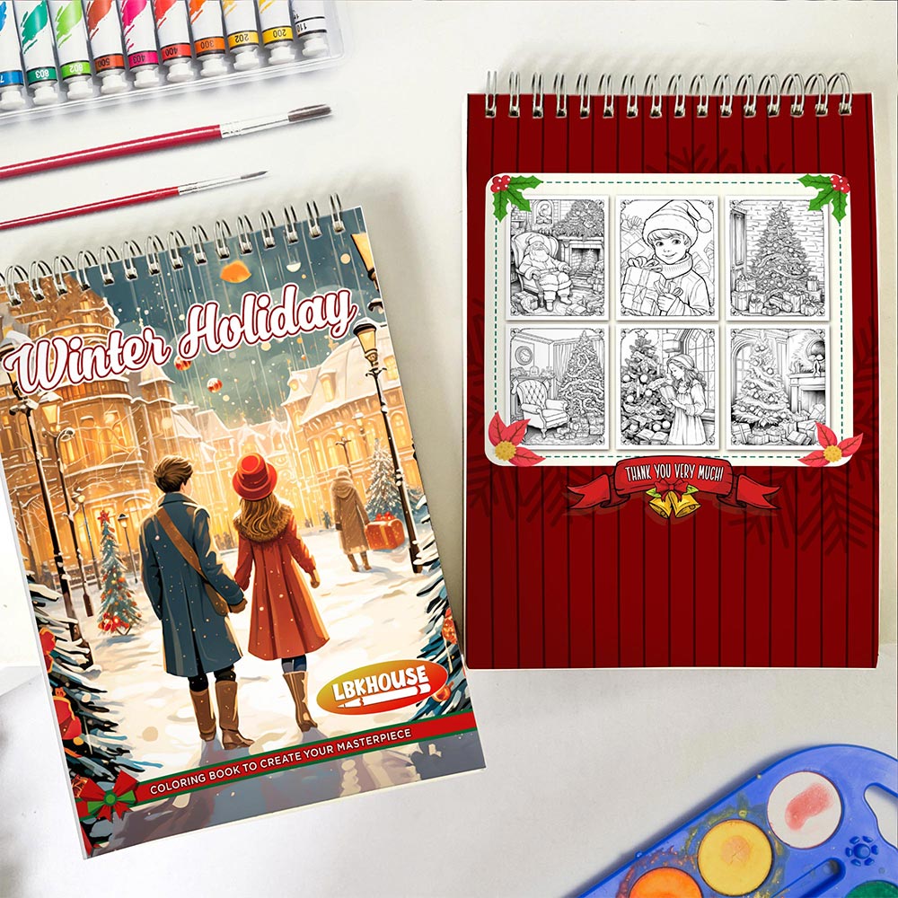LBKHOUSE Winter Holiday Spiral Coloring Book for Adults