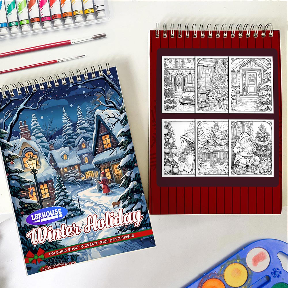 LBKHOUSE Winter Holiday Spiral Coloring Book for Adults