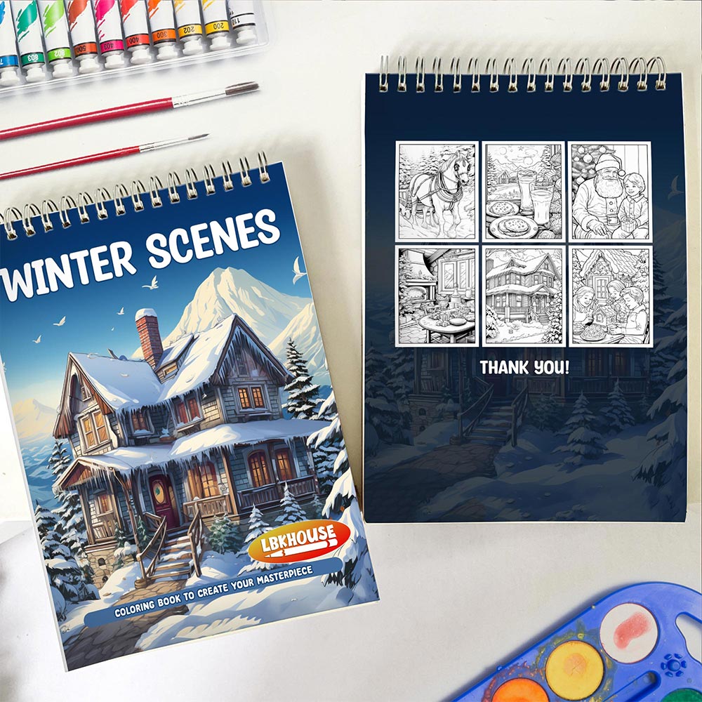 LBKHOUSE Winter Scenes Spiral Coloring Book for Adults