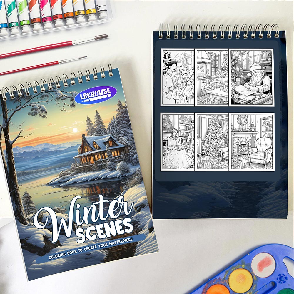 LBKHOUSE Winter Scenes Spiral Coloring Book for Adults