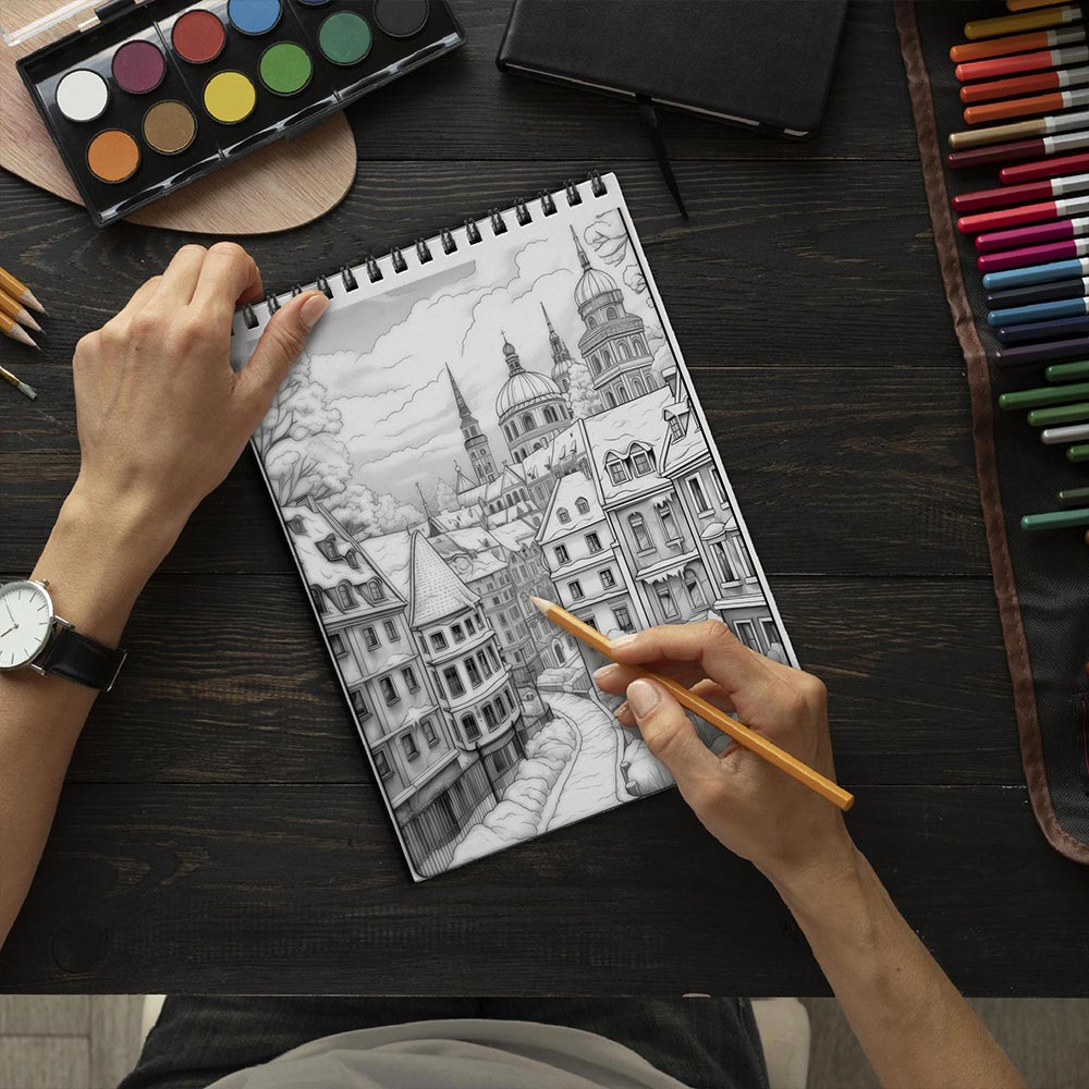 LBKHOUSE Winter Scenes Coloring Book Spiral Bound for Adults