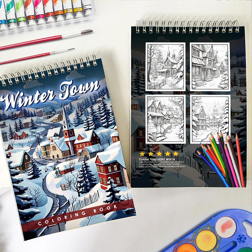 LBKHOUSE Winter Town Spiral Coloring Book for Adults