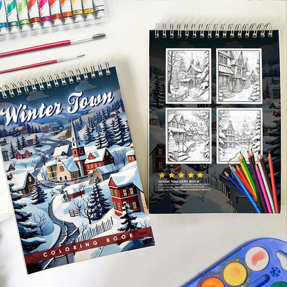 LBKHOUSE Winter Town Spiral Coloring Book for Adults