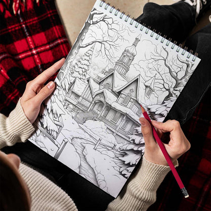 LBKHOUSE Winter Town Spiral Bound Coloring Book for Adults