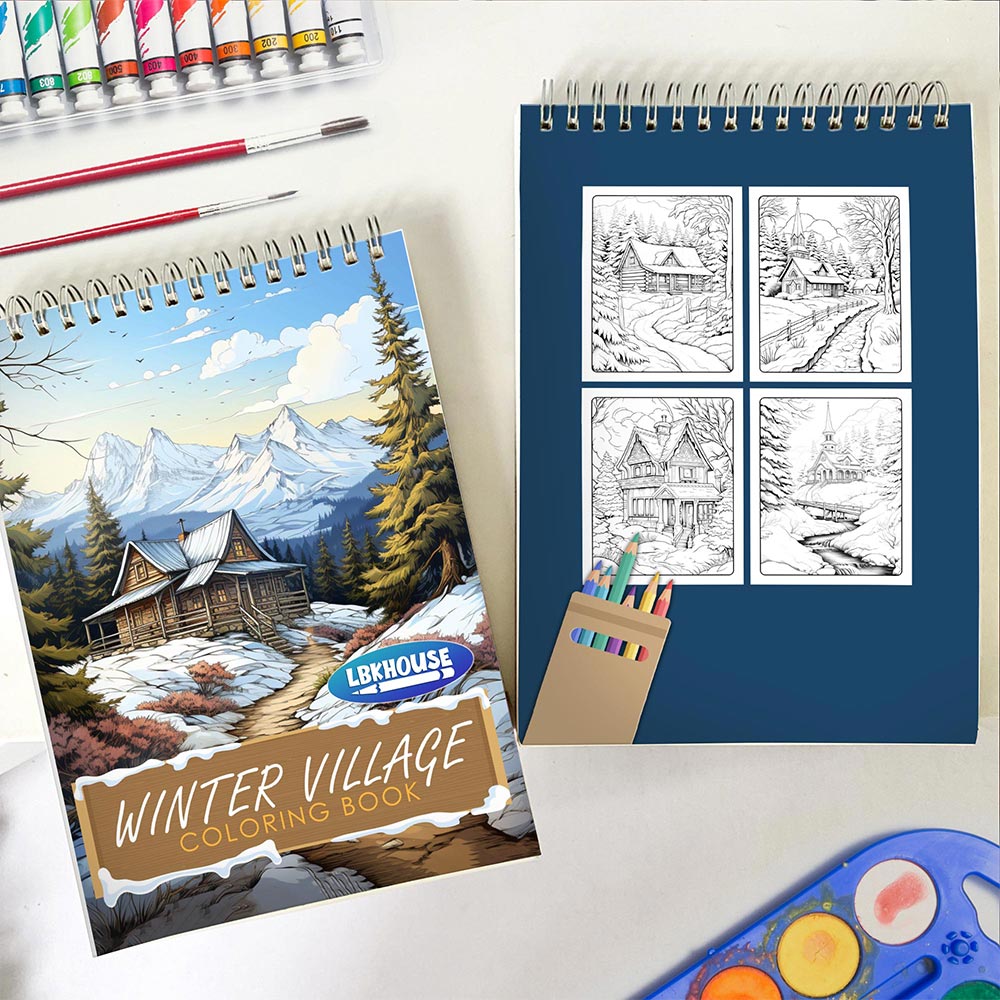 LBKHOUSE Winter Village Spiral Coloring Book for Adults