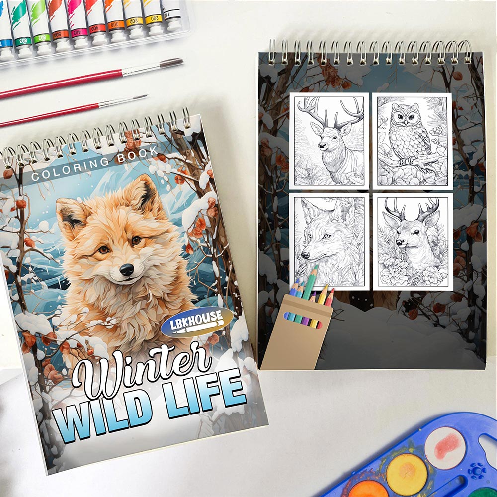 LBKHOUSE Winter Wild Life Spiral Coloring Book For Adults