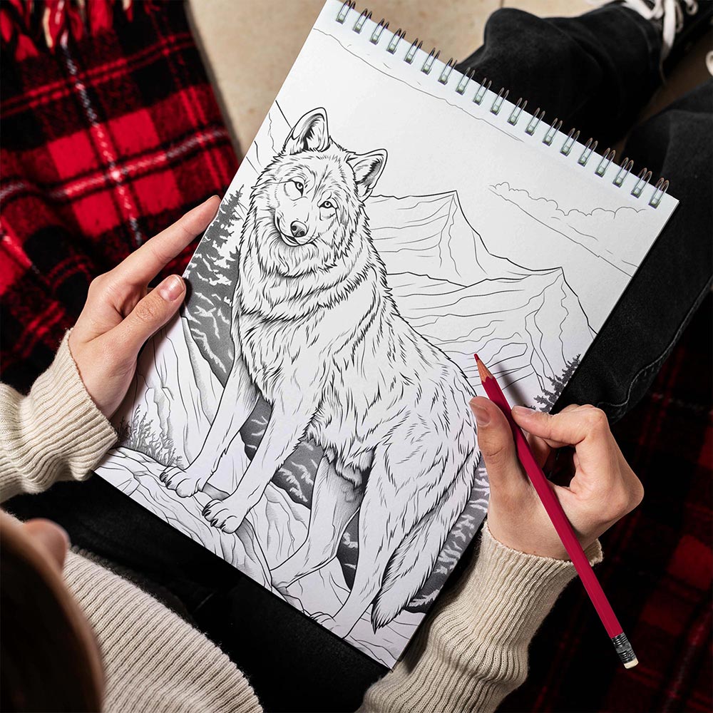 LBKHOUSE Winter Wolf Spiral Bound Coloring Book For Adults