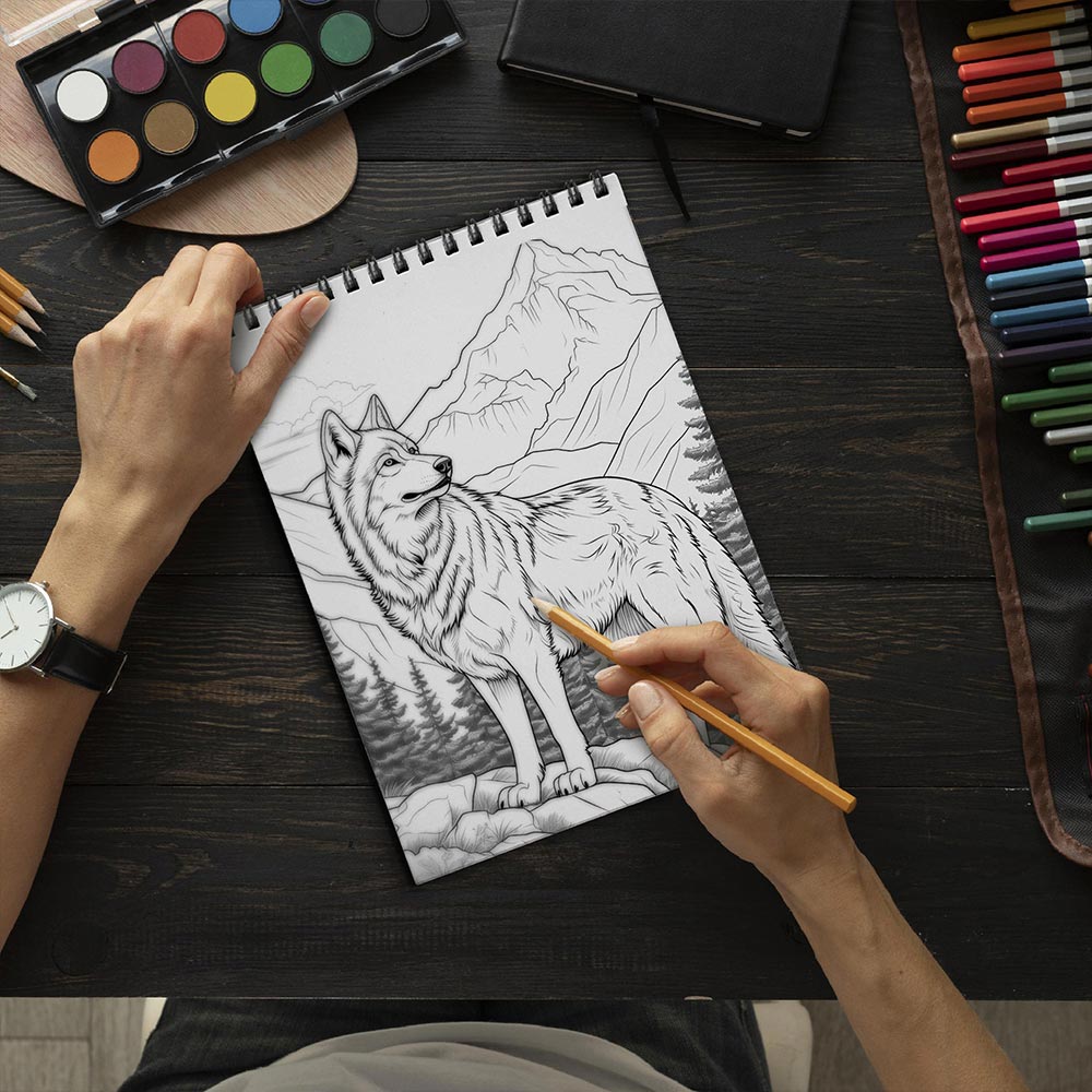 LBKHOUSE Winter Wolf Coloring Book Spiral Bound For Adults