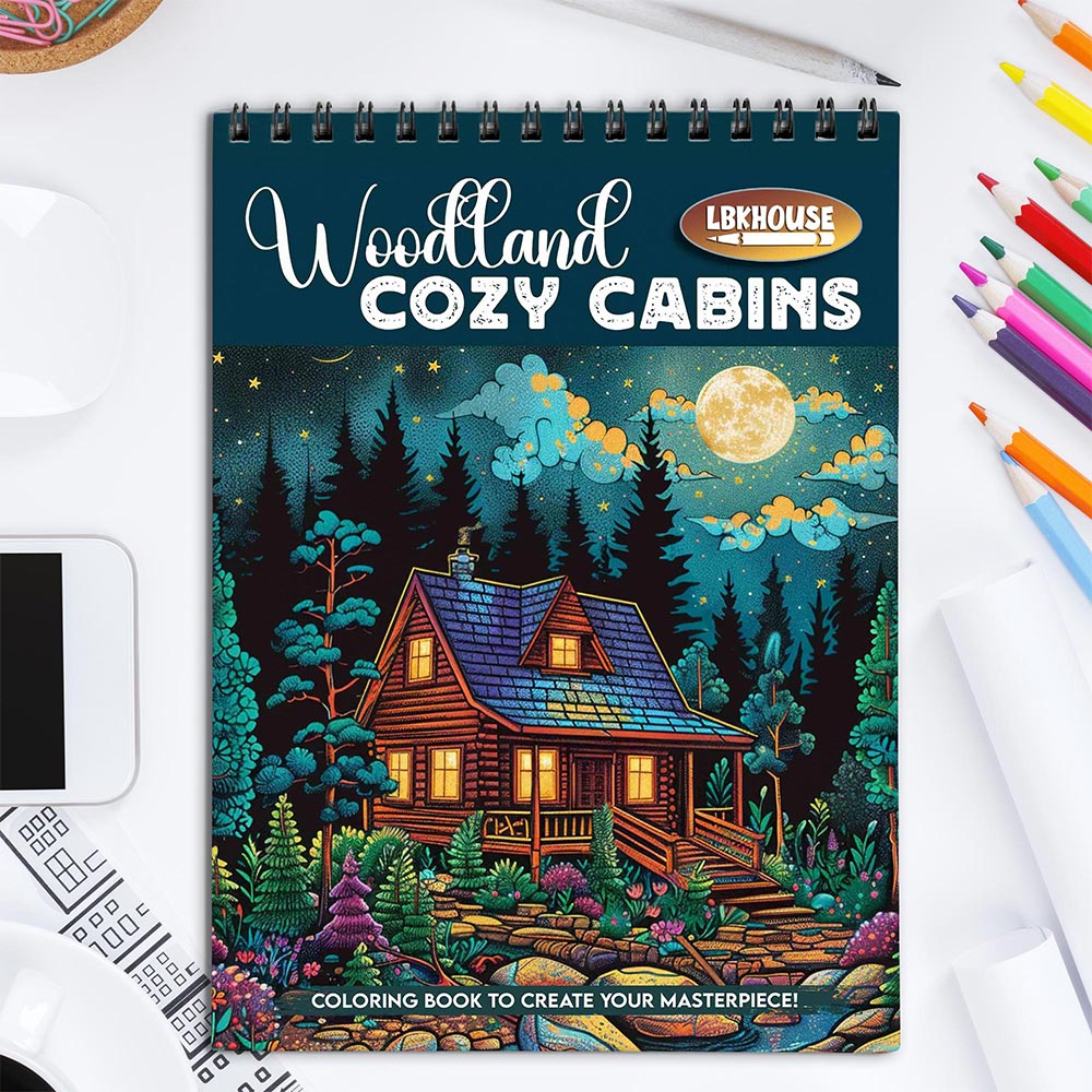 LBKHOUSE Woodland Cozy Cabins Coloring Book for Adults