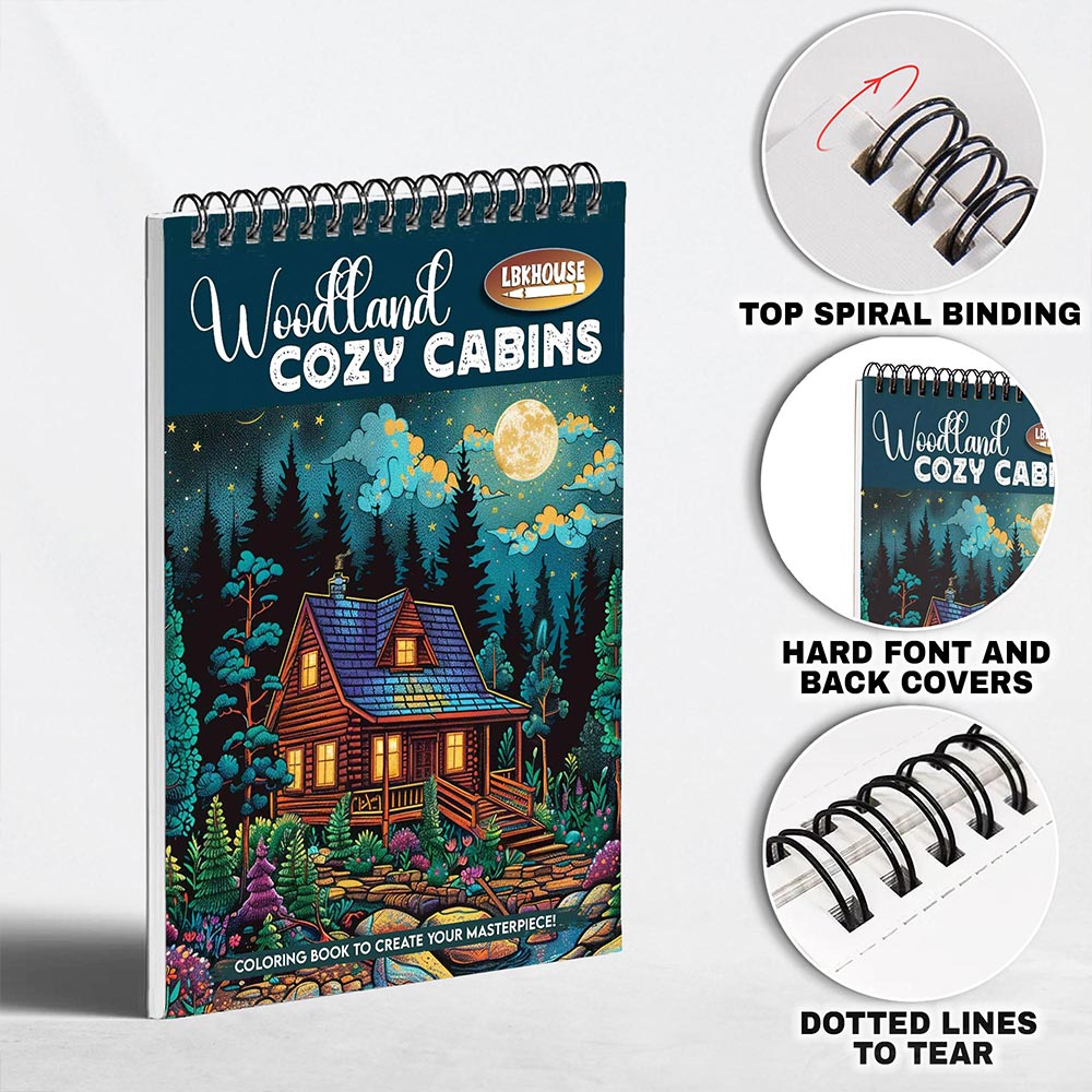 LBKHOUSE Woodland Cozy Cabins Coloring Pages for Adults