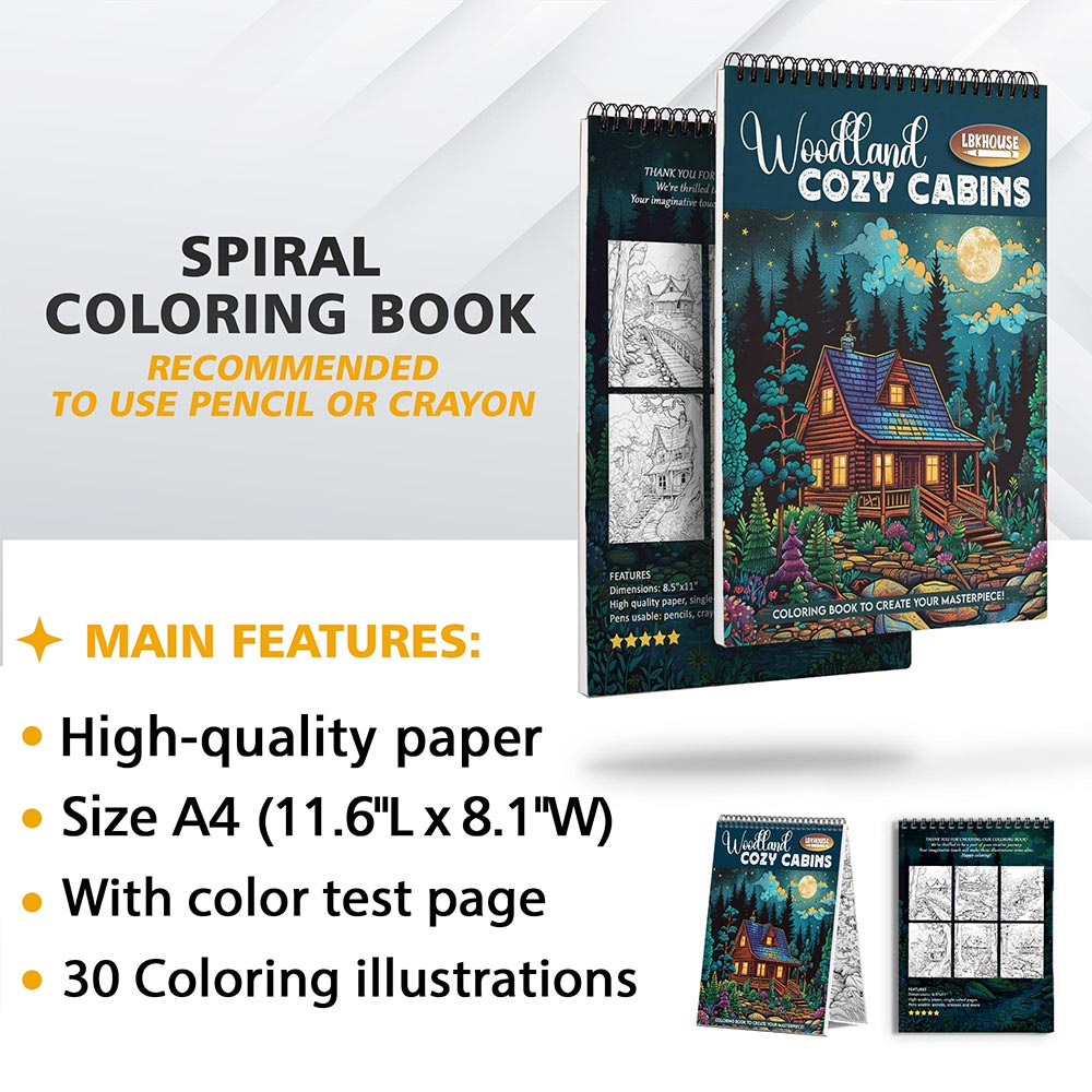 LBKHOUSE Woodland Cozy Cabins Coloring Sheets for Adults