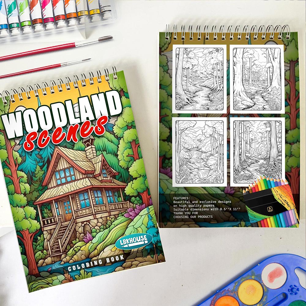 LBKHOUSE Woodland Scene Spiral Coloring Book for Adult