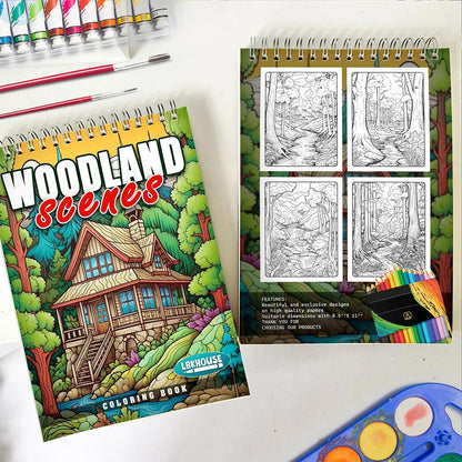 LBKHOUSE Woodland Scene Spiral Coloring Book for Adult