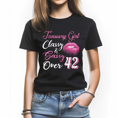 Netecom January Girl Classy and Sassy Over 42 T-Shirt, Funny Birthday Shirt for Women, Perfect Gift for 42 Birthday
