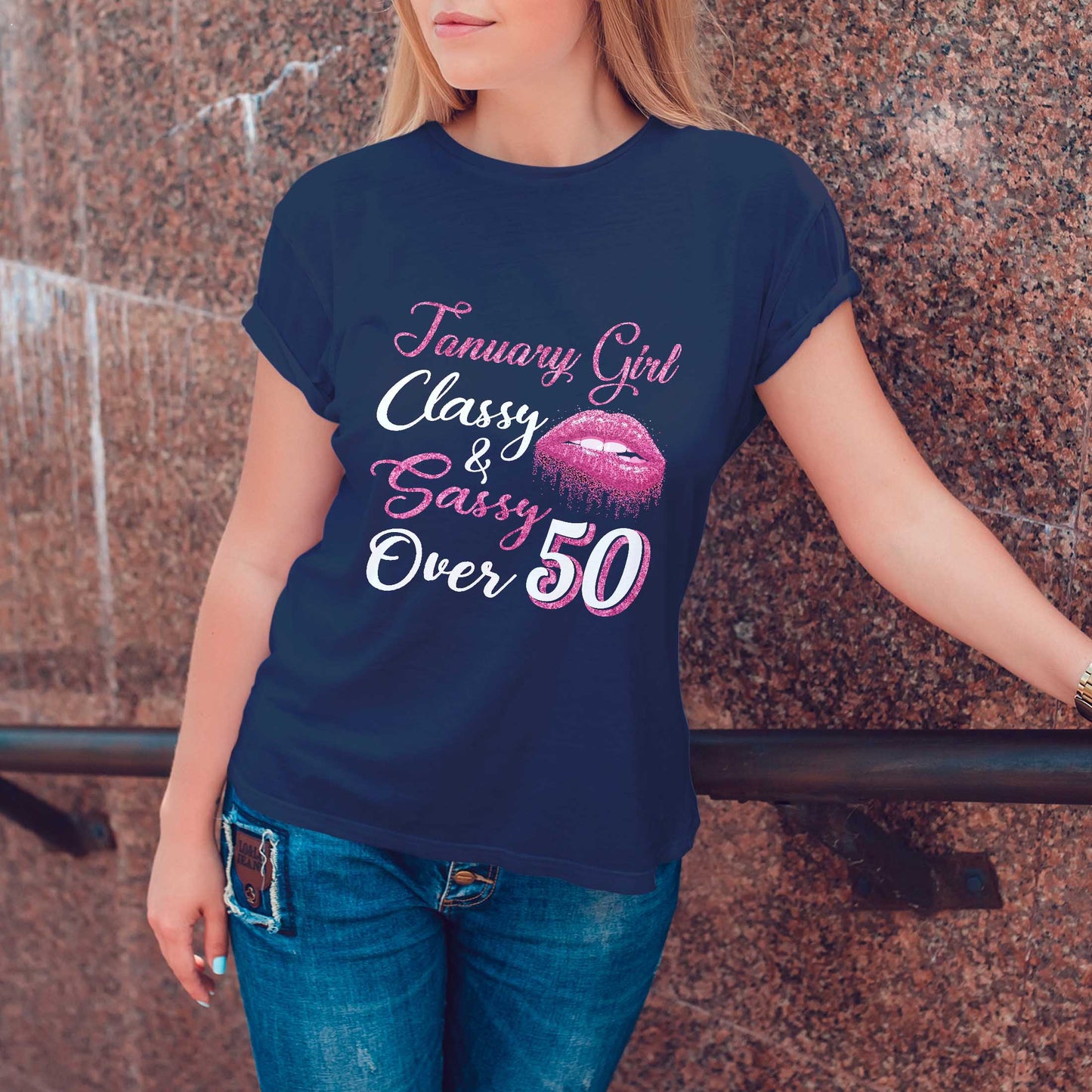 Netecom January Girl Classy and Sassy Over 50 T-Shirt, Funny Birthday Shirt for Women, Perfect Gift for 50 Birthday