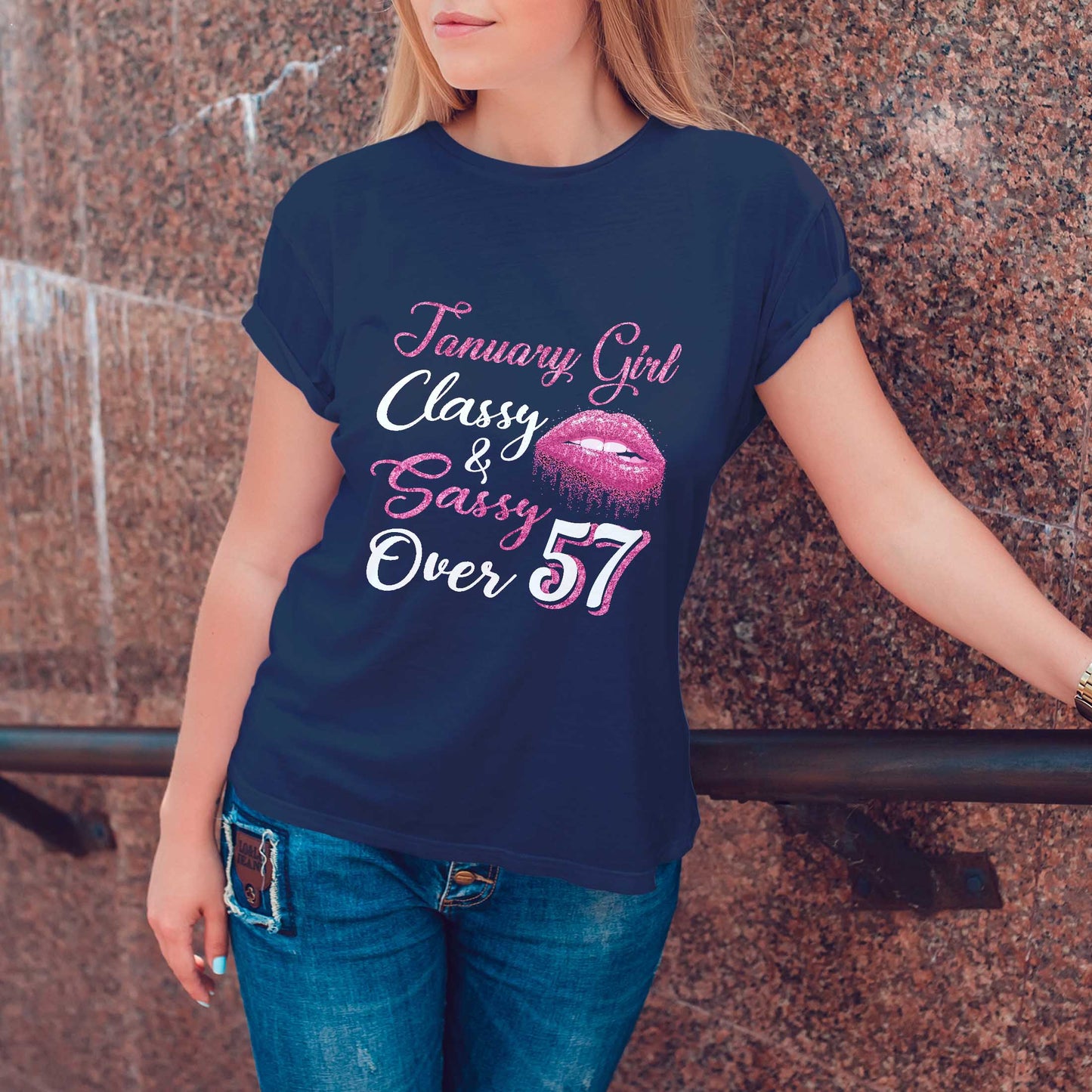 Netecom January Girl Classy and Sassy Over 57 T-Shirt, Funny Birthday Shirt for Women, Perfect Gift for 57 Birthday