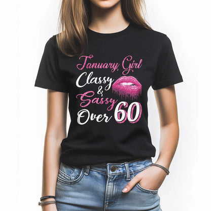 Netecom January Girl Classy and Sassy Over 60 T-Shirt, Funny Birthday Shirt for Women, Perfect Gift for 60 Birthday