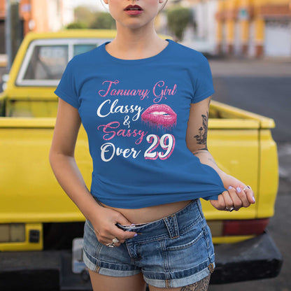 Netecom January Girl Classy and Sassy Over 29 T-Shirt, Funny Birthday Shirt for Women, Perfect Gift for 29 Birthday
