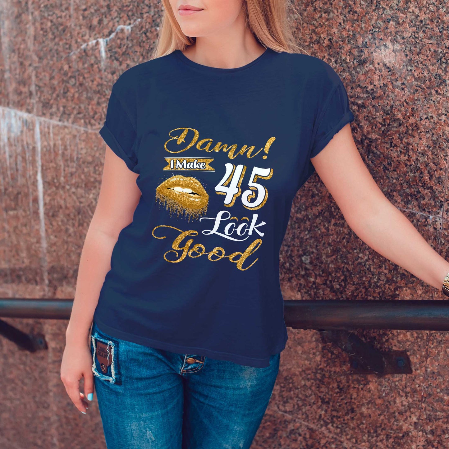 Netecom Damn I Look Good at 45 T-Shirt, Funny Birthday Tee for Women, Stylish Gift for Queen Turning 45