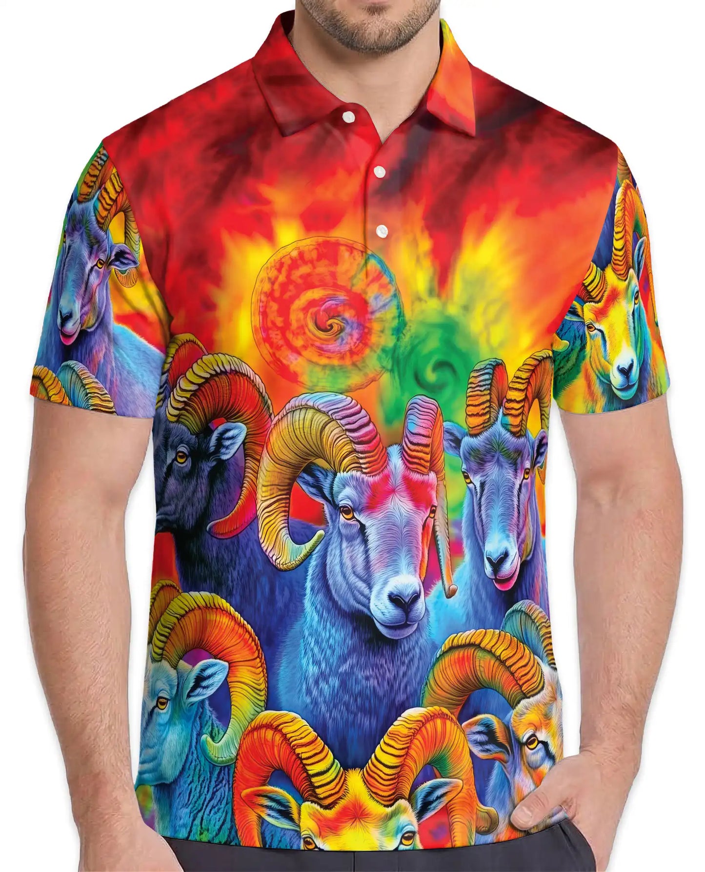 Psychedelic Ram Polo Shirt – Colorful Bighorn Sheep Print | Netecom