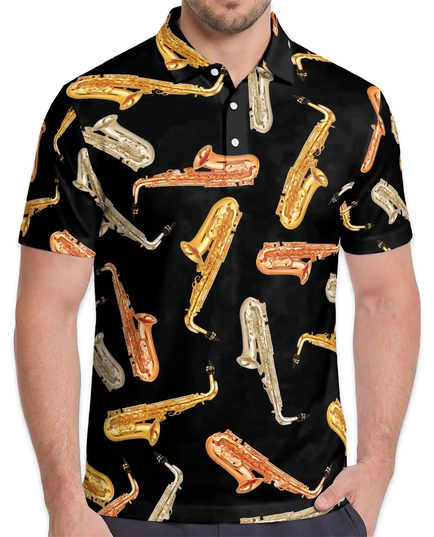Saxophone Pattern Jazz Music 3D Polo Shirt for Men | Netecom